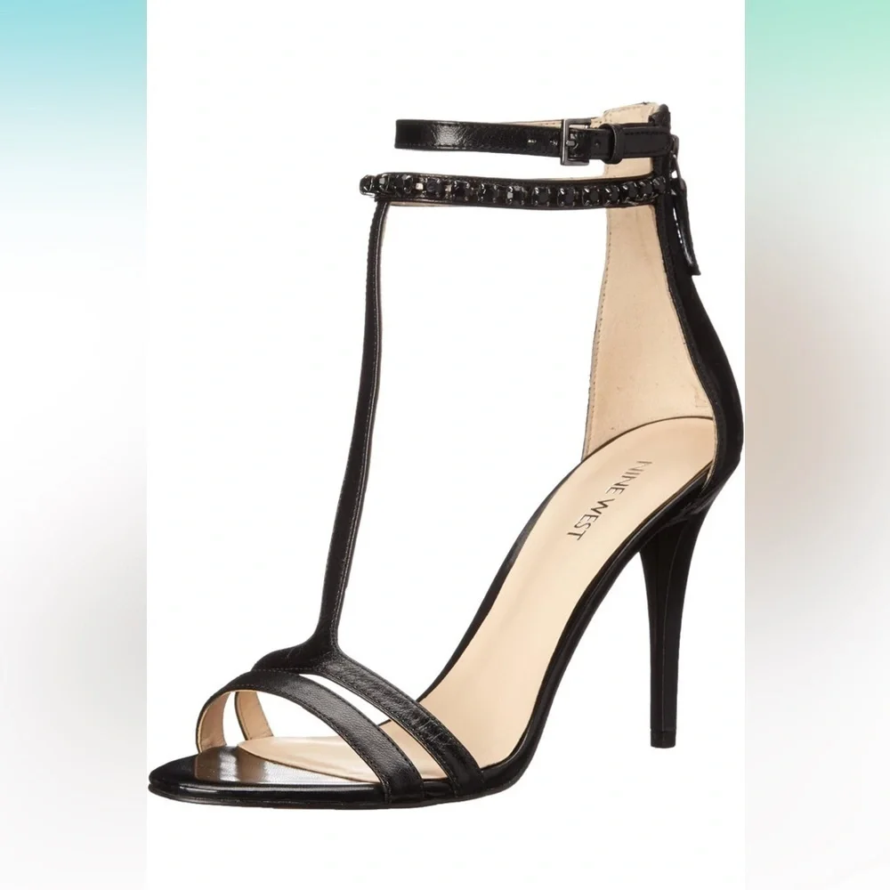 Nine West Women's Dana Metallic Leather Heeled Sandal Pewter 9